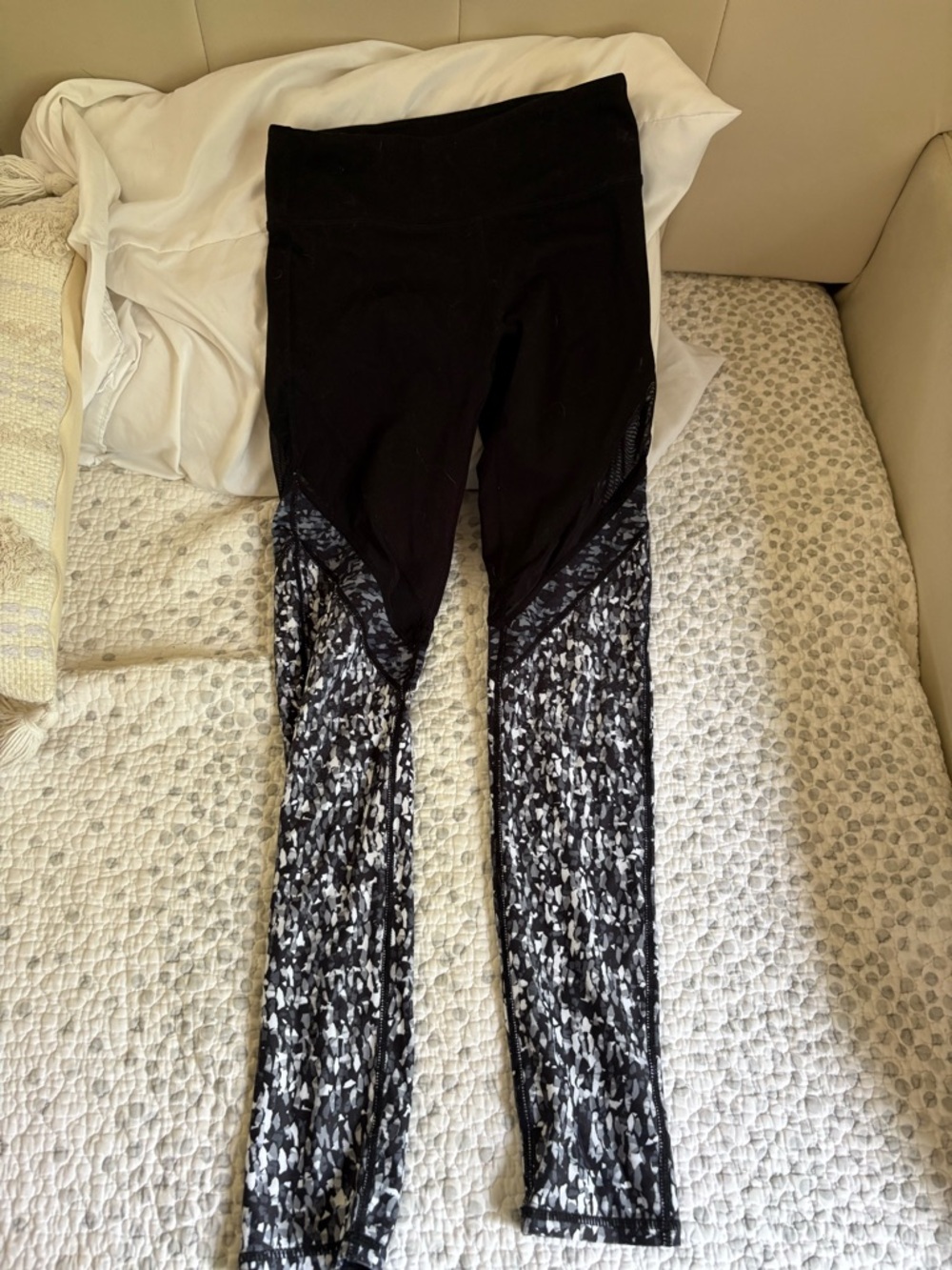 Fabletics Black High-Waist Leggings with Black & White Speckle Panels